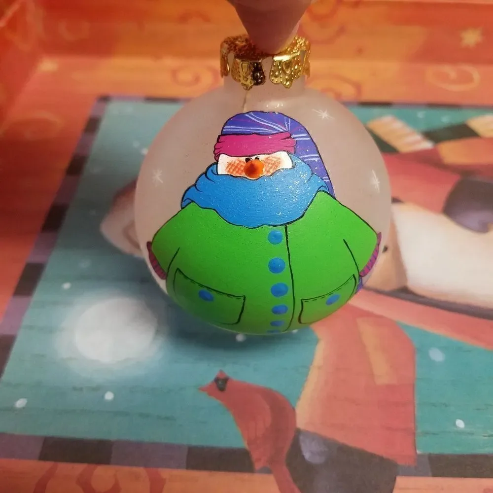 Set of 3  Hand painted 3D snowman ornaments. Aprox 8